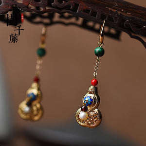 Feng Shui Calabash Gold Cloisonne Wealth Earring - FengshuiGallary