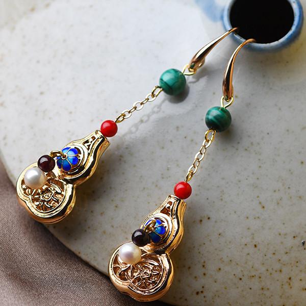 Feng Shui Calabash Gold Cloisonne Wealth Earring - FengshuiGallary