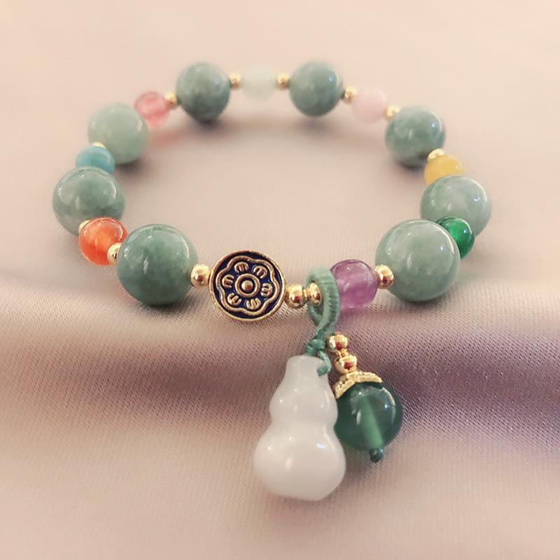Feng Shui Calabash Green Jade Lotus Beads Wealth Bracelet - FengshuiGallary