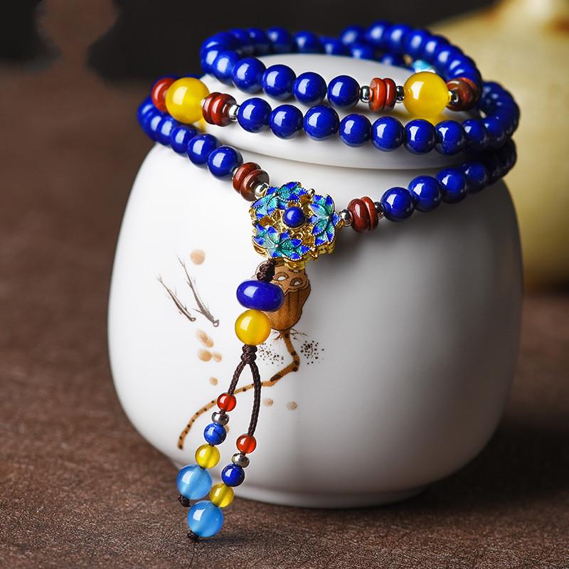 Feng Shui Cloisonne Blue Crystal Beads Wealth Bracelet - FengshuiGallary