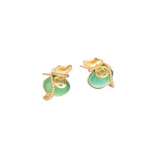 Feng Shui Coin Green Jade Gold Wealth Earring - FengshuiGallary
