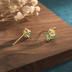 Feng Shui Coin Green Jade Gold Wealth Earring - FengshuiGallary