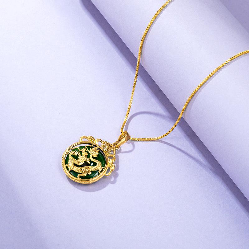 Feng Shui Dragon Green Jade Auspicious Pendant Necklace - FengshuiGallary