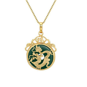 Feng Shui Dragon Green Jade Auspicious Pendant Necklace - FengshuiGallary