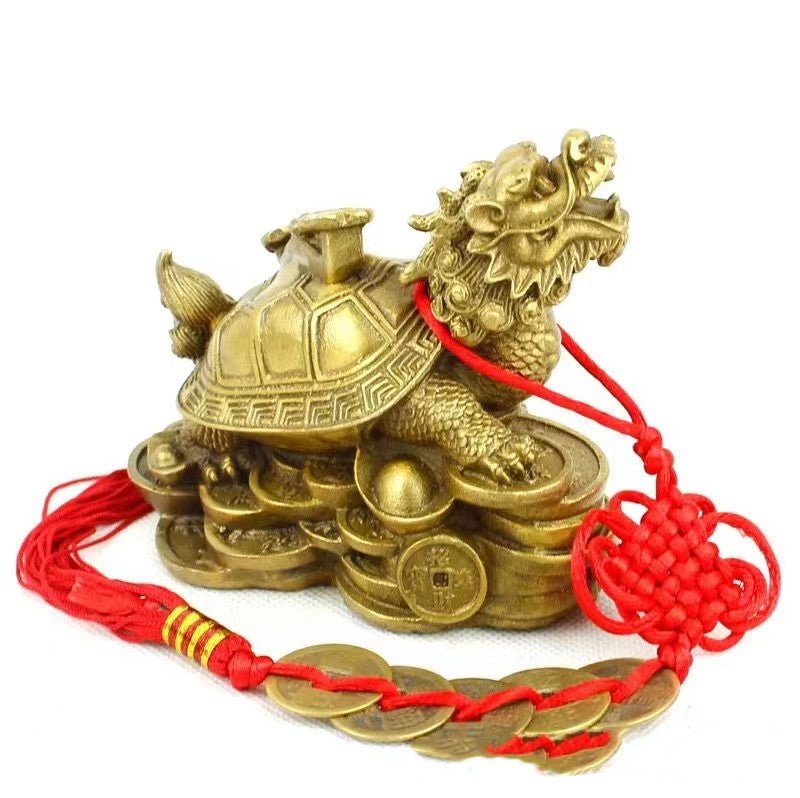Feng Shui Dragon Turtle Lucky Brass Statue - FengshuiGallary