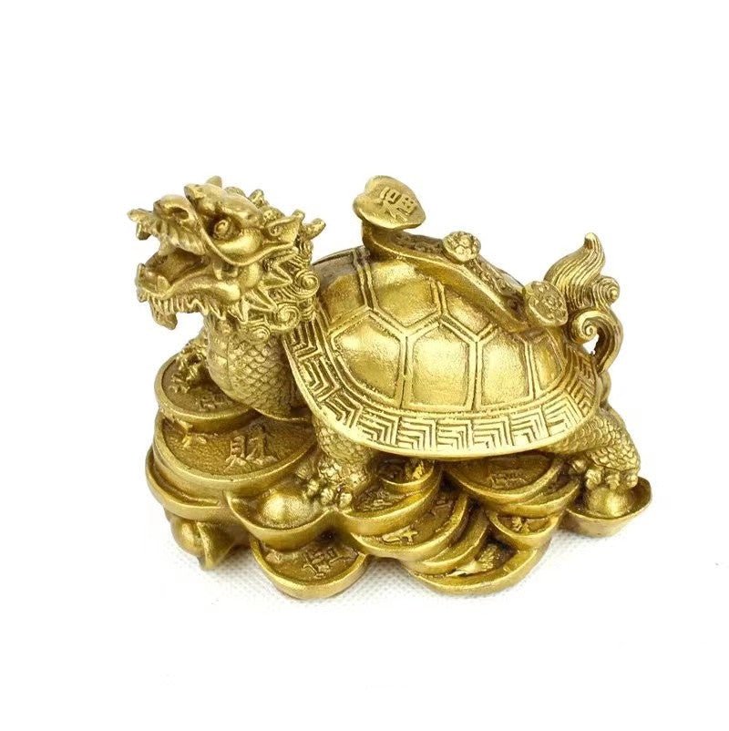 Feng Shui Dragon Turtle Lucky Brass Statue - FengshuiGallary
