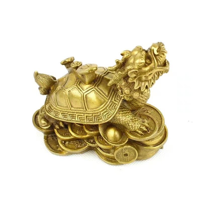 Feng Shui Dragon Turtle Lucky Brass Statue - FengshuiGallary