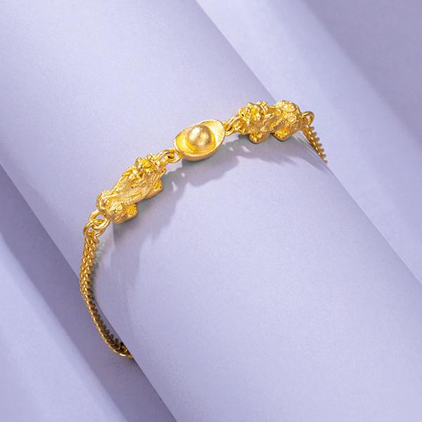 Feng Shui Ingot Double Pixiu Wealth Gold Bracelet - FengshuiGallary