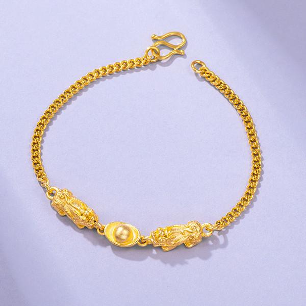 Feng Shui Ingot Double Pixiu Wealth Gold Bracelet - FengshuiGallary