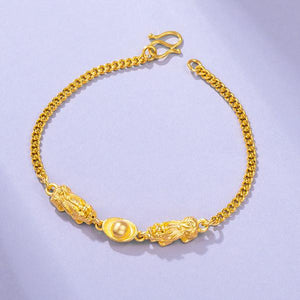 Feng Shui Ingot Double Pixiu Wealth Gold Bracelet - FengshuiGallary
