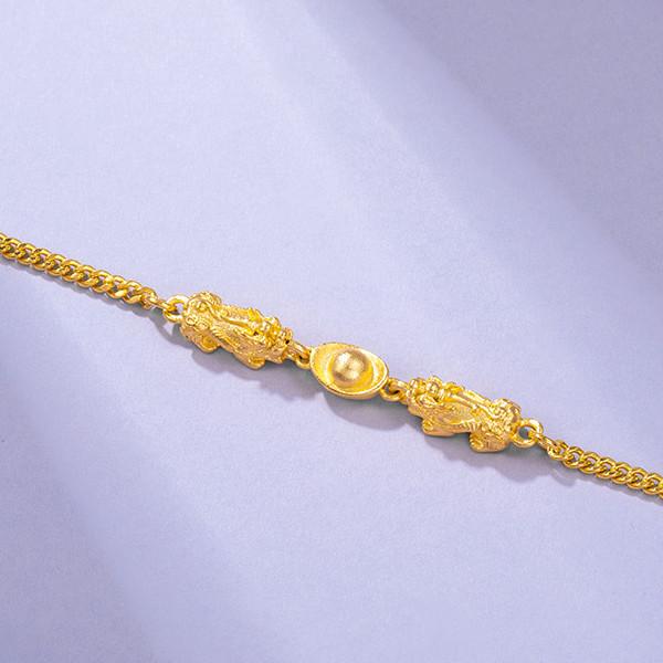 Feng Shui Ingot Double Pixiu Wealth Gold Bracelet - FengshuiGallary