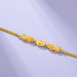 Feng Shui Ingot Double Pixiu Wealth Gold Bracelet - FengshuiGallary