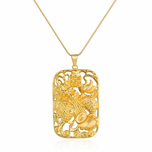 Feng Shui Qilin Wealth Gold Pendant Necklace - FengshuiGallary