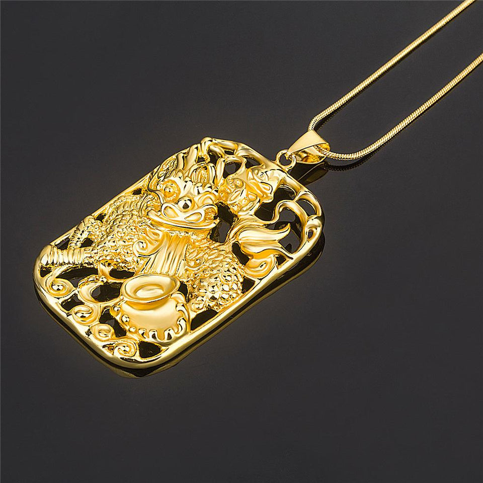 Feng Shui Qilin Wealth Gold Pendant Necklace - FengshuiGallary