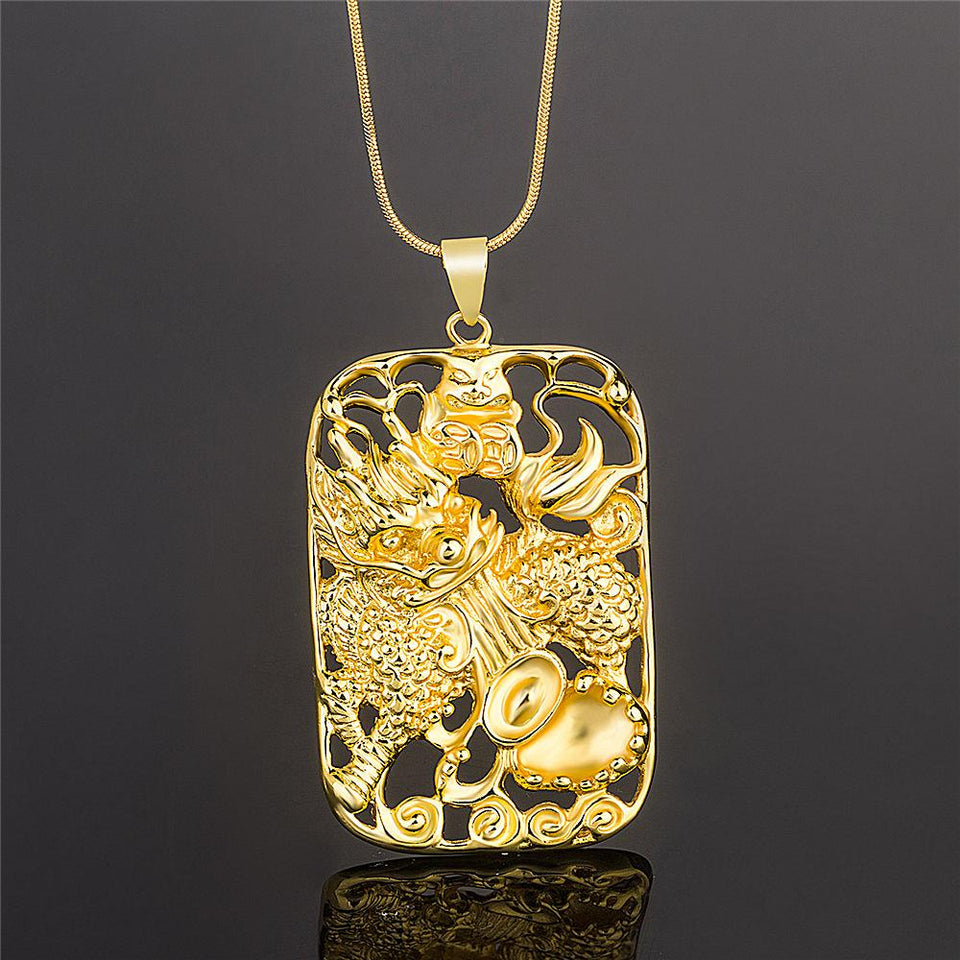Feng Shui Qilin Wealth Gold Pendant Necklace - FengshuiGallary