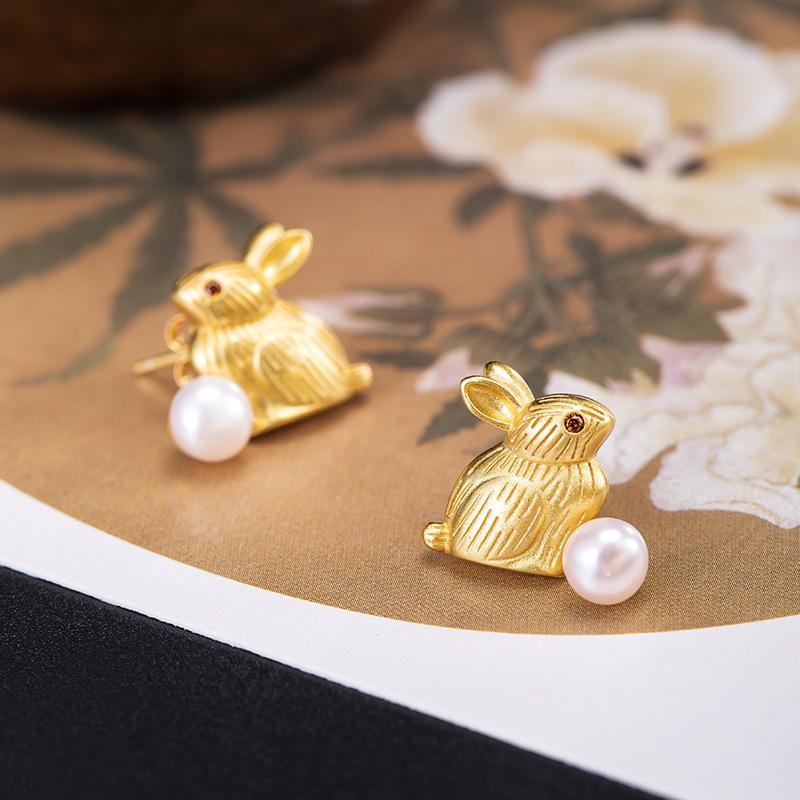 Feng Shui Rabbit Natural Pearl Wealth Earring - FengshuiGallary