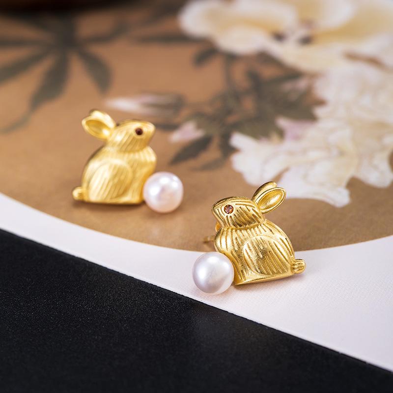 Feng Shui Rabbit Natural Pearl Wealth Earring - FengshuiGallary
