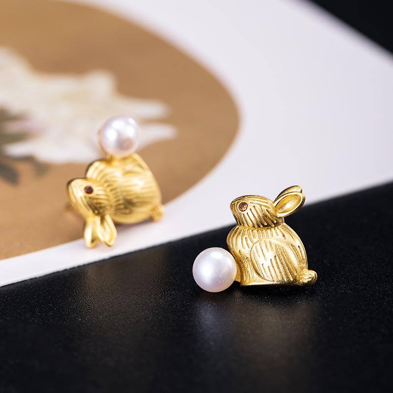 Feng Shui Rabbit Natural Pearl Wealth Earring - FengshuiGallary