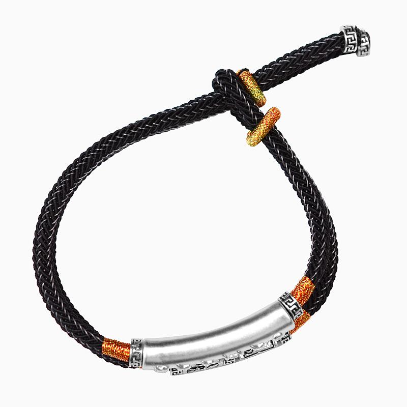 Feng Shui Six True Words Mantra Silver Leather Bracelet - FengshuiGallary