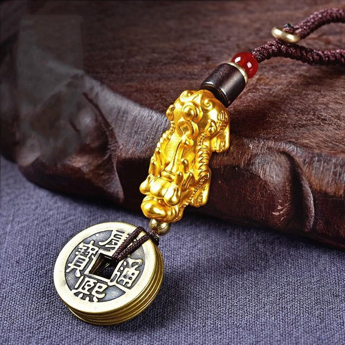 Feng Shui Wealth And Success Coin Gold Pixiu Key Chain - FengshuiGallary