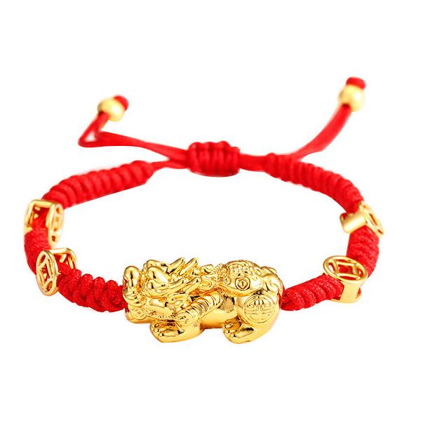 Feng Shui Wealth And Success Coin Gold Pixiu Red Rope Bracelet - FengshuiGallary