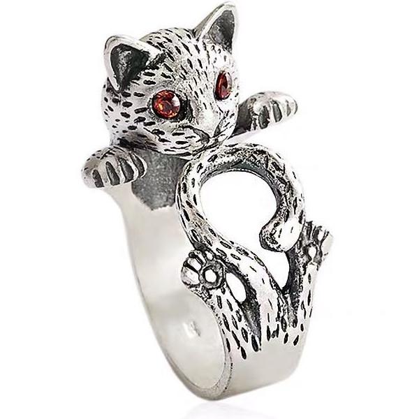 Feng Shui Wealth Cat Silver Ring - FengshuiGallary