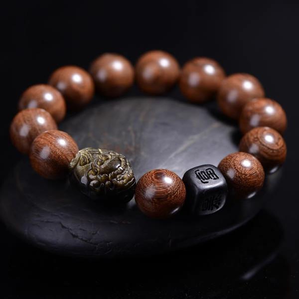 Fengshui Bracelet-Golden Obsidian Pixiu Agarwood Bead - FengshuiGallary