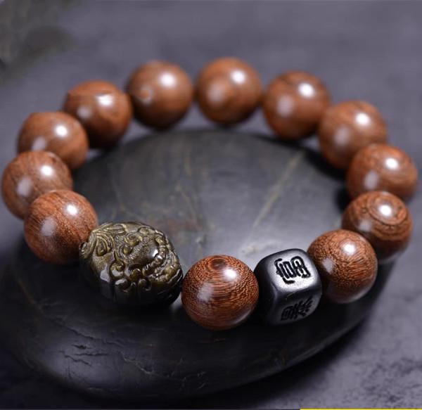 Fengshui Bracelet-Golden Obsidian Pixiu Agarwood Bead - FengshuiGallary
