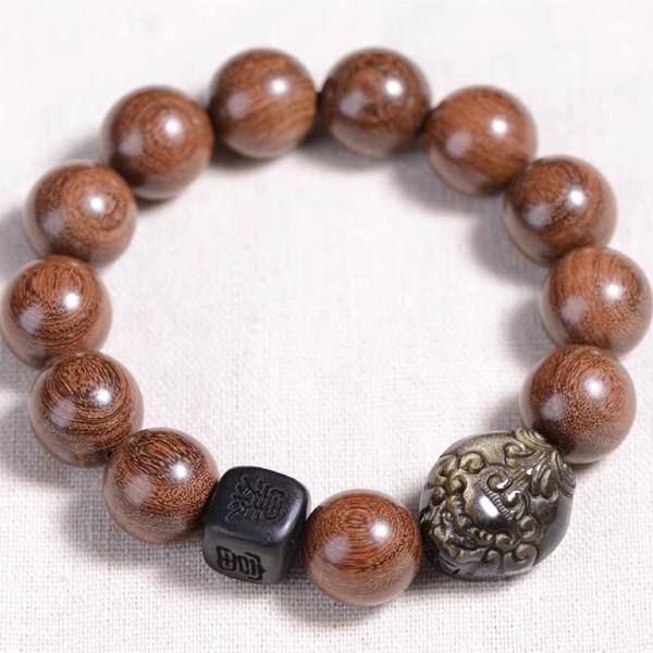 Fengshui Bracelet-Golden Obsidian Pixiu Agarwood Bead - FengshuiGallary