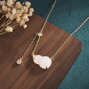Fengshui Calabash Pendant Necklace-White Jade Zirconia Crystal - FengshuiGallary