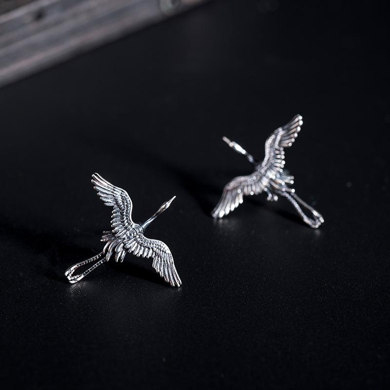 Fengshui Crane 925 Sterling Silver Stud Earrings - FengshuiGallary