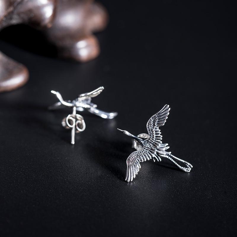 Fengshui Crane 925 Sterling Silver Stud Earrings - FengshuiGallary