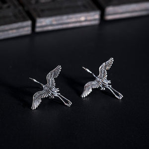 Fengshui Crane 925 Sterling Silver Stud Earrings - FengshuiGallary