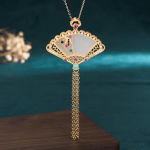Fengshui Fan Jade Pendant Necklace - FengshuiGallary