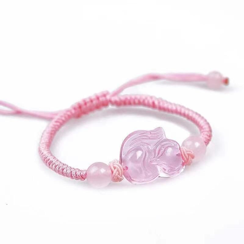 Fengshui Fox Pink Crystal Protection Rope Bracelet - FengshuiGallary