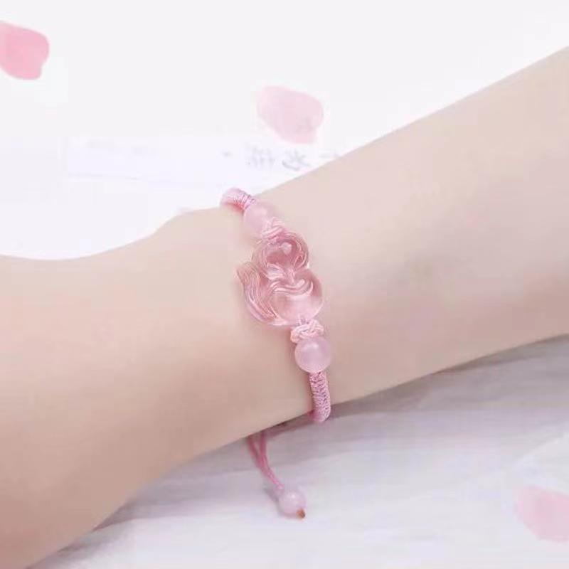 Fengshui Fox Pink Crystal Protection Rope Bracelet - FengshuiGallary