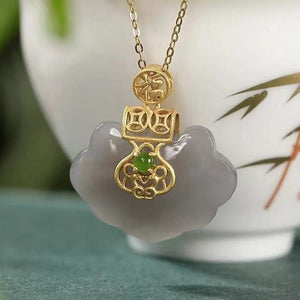 Fengshui Lock Gray Jade Protection Pendant Necklace - FengshuiGallary