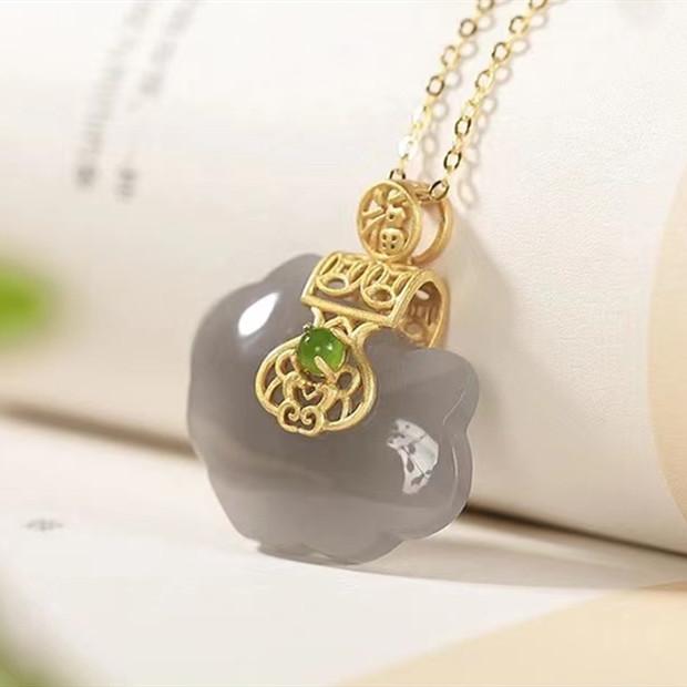 Fengshui Lock Gray Jade Protection Pendant Necklace - FengshuiGallary