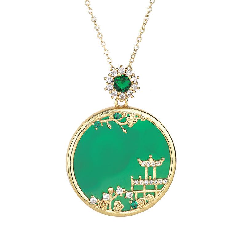 Fengshui Luck Cubic Zirconia Crystals Green Jade Necklace - FengshuiGallary