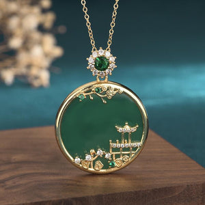 Fengshui Luck Cubic Zirconia Crystals Green Jade Necklace - FengshuiGallary