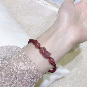 Fengshui Pixiu Couple Bracelet-Strawberry Crystal-Golden Obsidian - FengshuiGallary