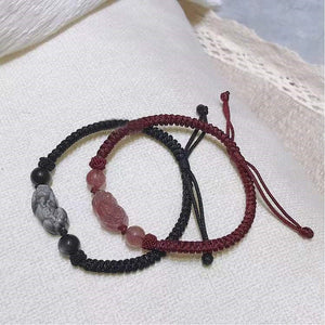 Fengshui Pixiu Couple Bracelet-Strawberry Crystal-Golden Obsidian - FengshuiGallary