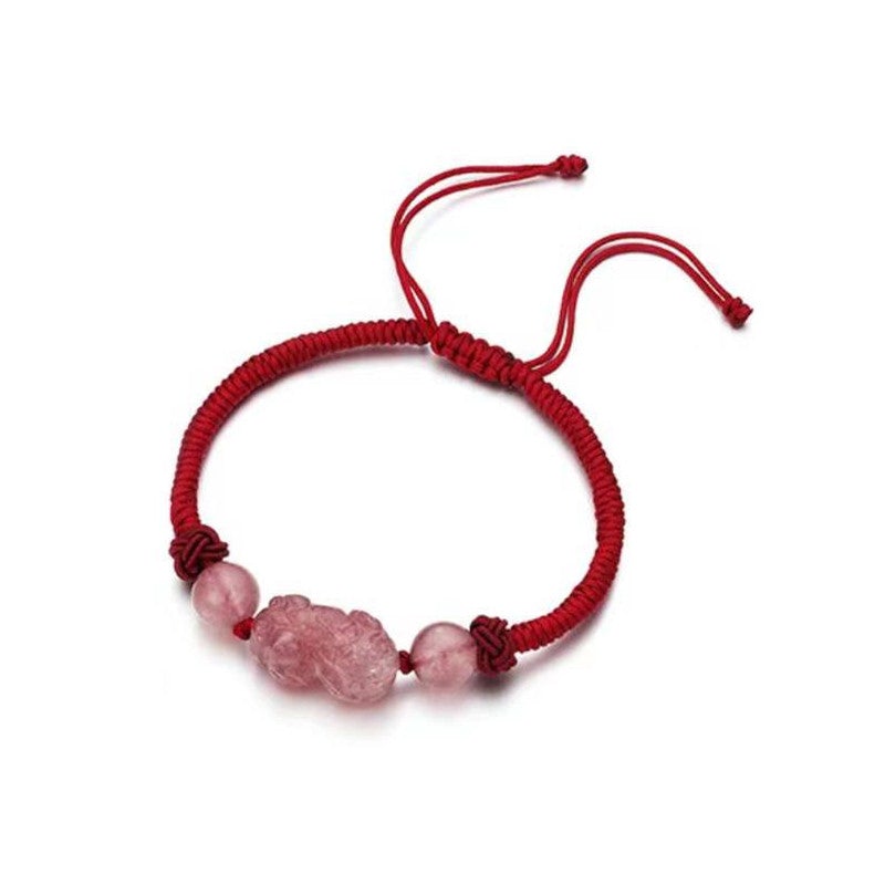 Fengshui Pixiu Couple Bracelet-Strawberry Crystal-Golden Obsidian - FengshuiGallary
