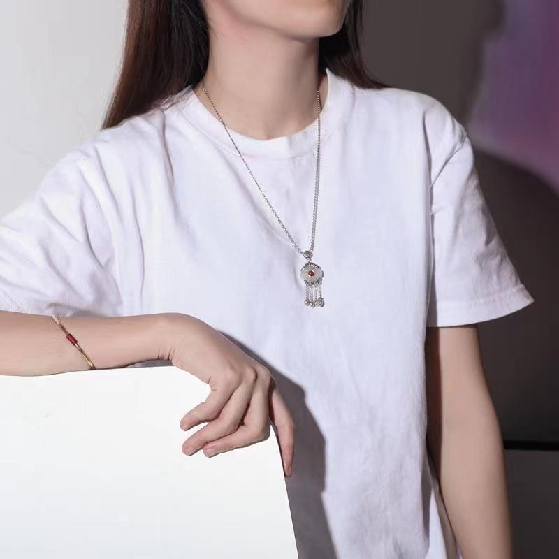 Fengshui Ru Yi Jade Pendant-Cinnabar Bead - FengshuiGallary