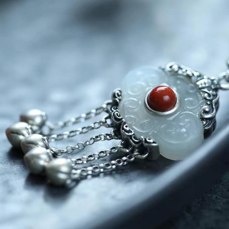 Fengshui Ru Yi Jade Pendant-Cinnabar Bead - FengshuiGallary