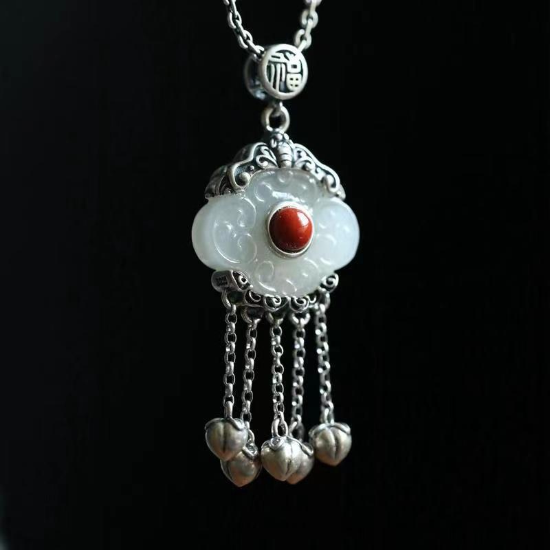 Fengshui Ru Yi Jade Pendant-Cinnabar Bead - FengshuiGallary