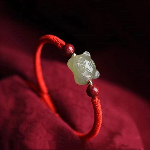 Fengshui Tiger Natural Green Jade Red String Bracelet-2022 Tiger Year - FengshuiGallary