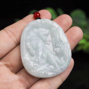 Fengshui Tiger Pendant-Natural White Jade - FengshuiGallary