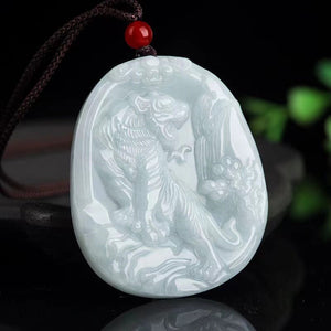 Fengshui Tiger Pendant-Natural White Jade - FengshuiGallary