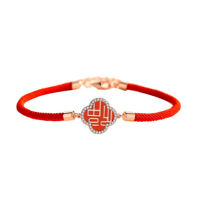 Fortune Flower Cubic Zirconia Red Rope Lucky Bracelet - FengshuiGallary